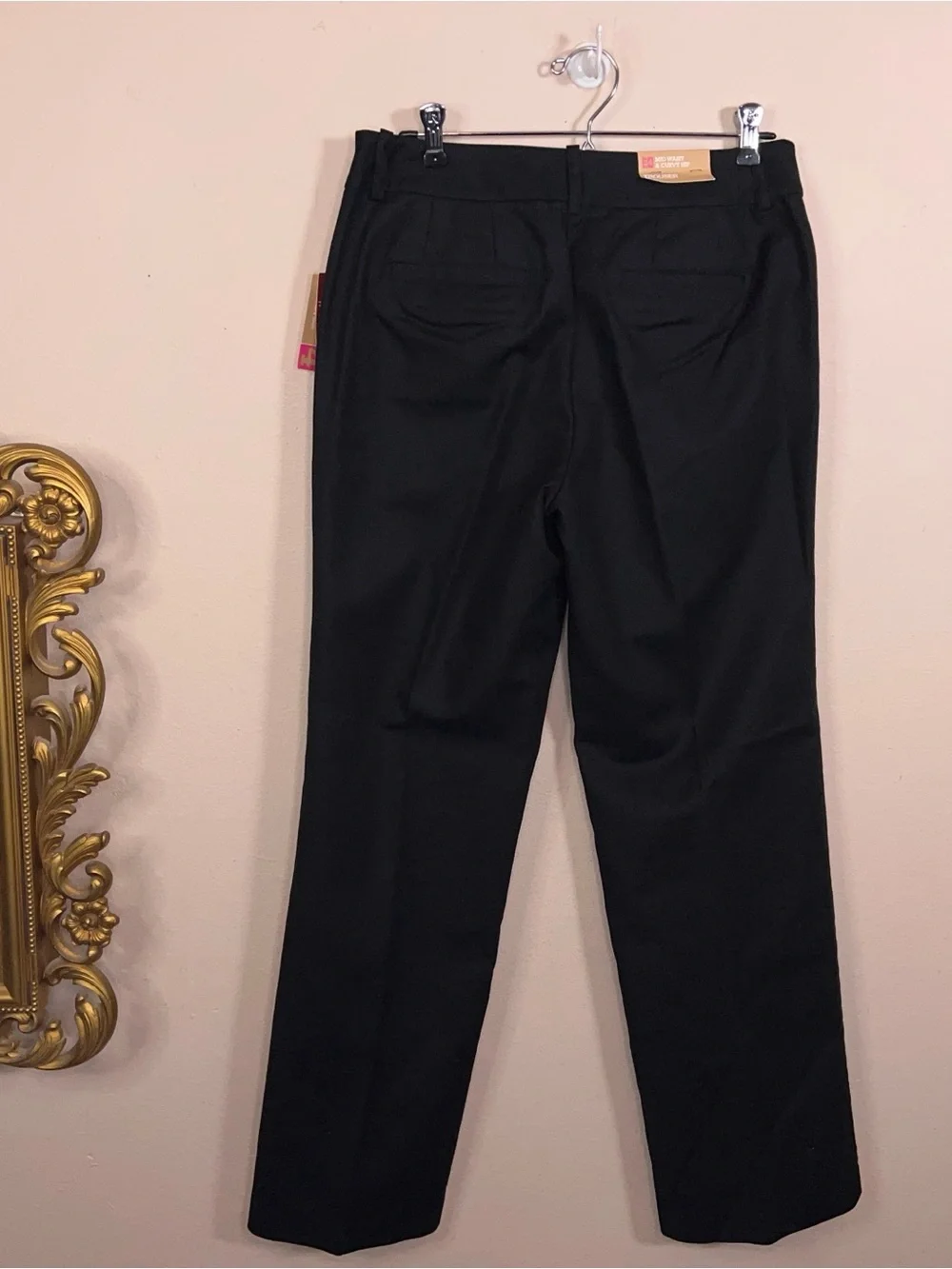 New Size 8 Merona Black Mid Waist Curvy Hip Pants Cotton Stretch Blend